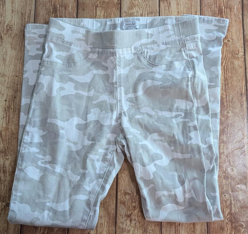 Mud Pie Pants Small Grey White Camo Stretch Twill Pull On Skinny Jeggings